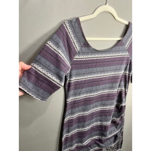 Free People Striped Bodycon Scoop Neck Mini Dress Purple Boho Sz L Cocktail - Picture 5 of 16